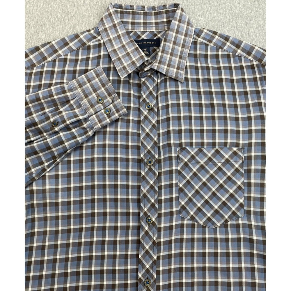 Banana Republic Shirt Men Medium (15-15.5) Plaid Cotton Blend Stretch Button Up